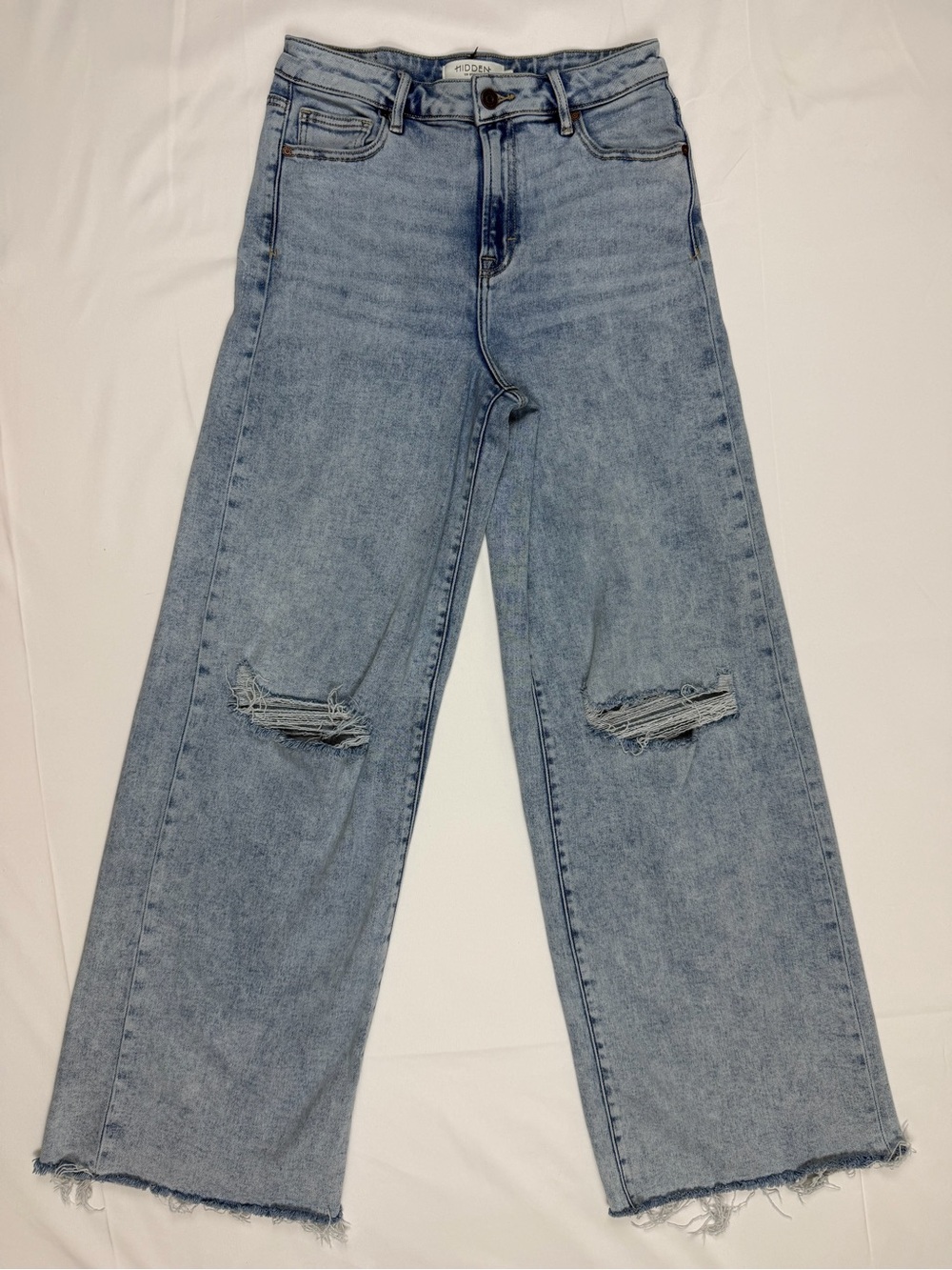 Hidden Jeans 27 High Rise Wide Leg Distressed Raw Hem Light Wash Denim Y2K